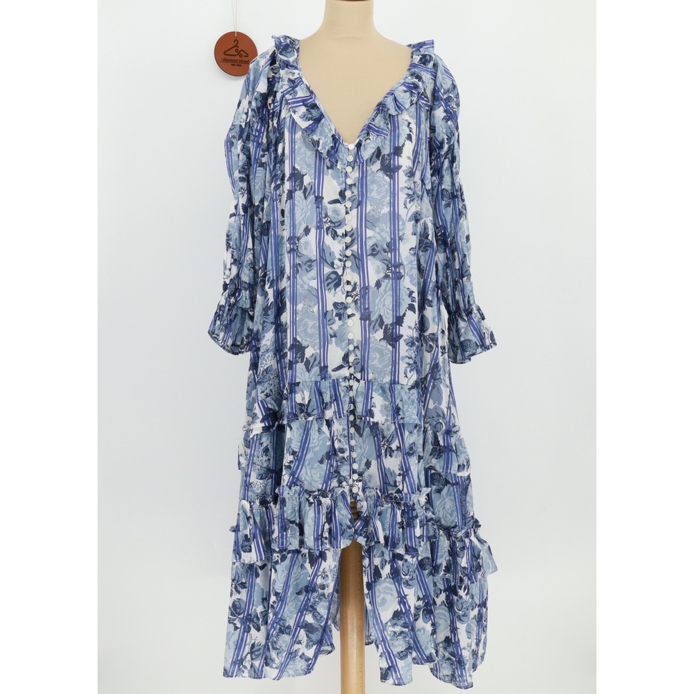 Free People Garden Wonders Long Sleeve Cotton Maxi Dress Small Floral Ruffle